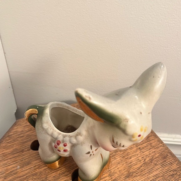Vintage animal pot Charming Ceramic Donkey planter pot Figurine with Gold Accent - Picture 4 of 8